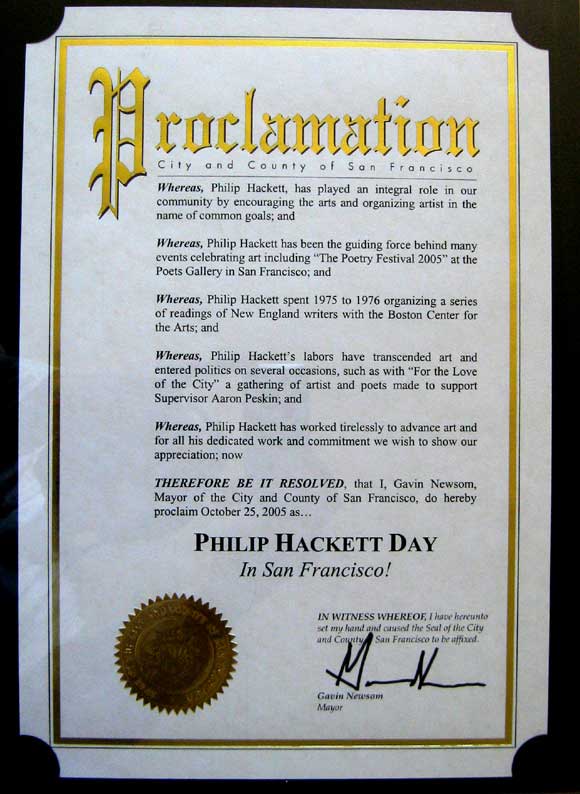 Philip Hackett Day Proclamation by SF Mayor Gavin Newsom